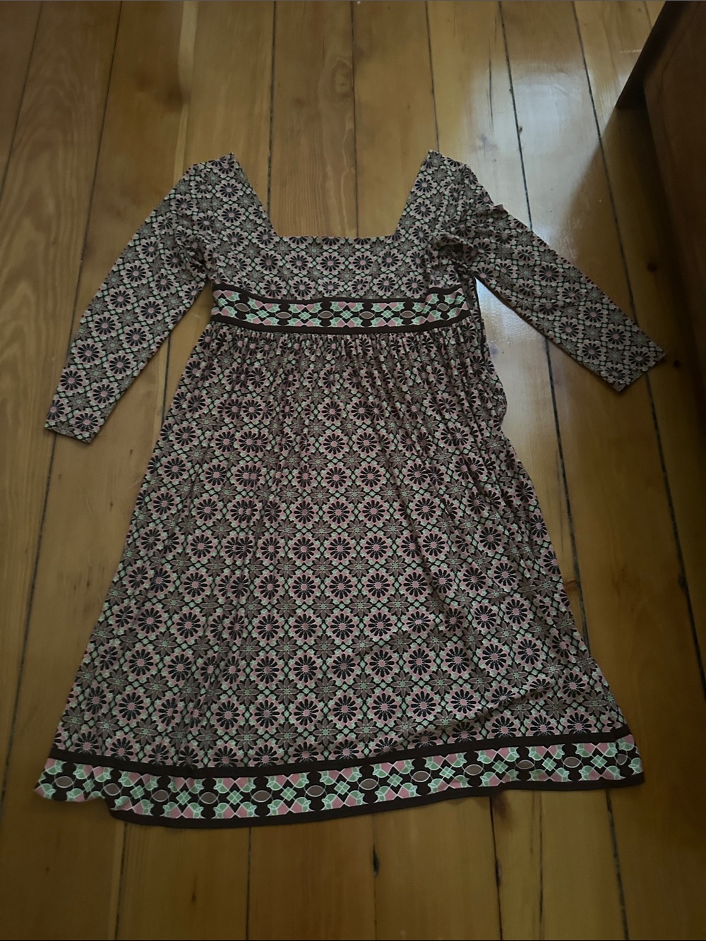 London Times Pink and Brown Geometric Floral Midi Dress